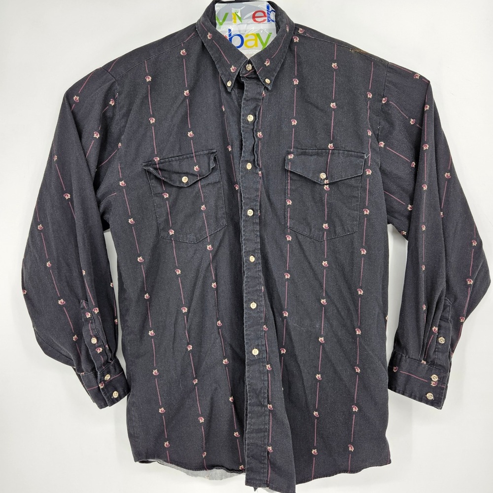 Vintage Cowboys Turtle Shirt Mens‎ XXL Western Black Button Down Long Sleeve